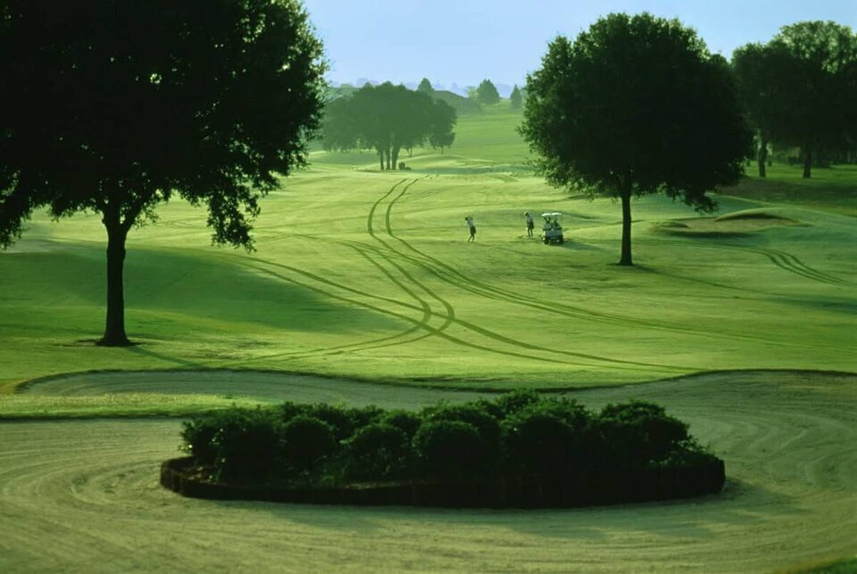 Manicured fairway and bunker on the Skyview golf course at the Citrus Hills Golf & Country Club.